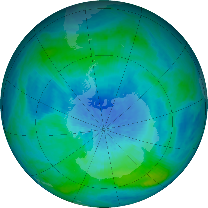 Antarctic ozone map for 02 March 2002